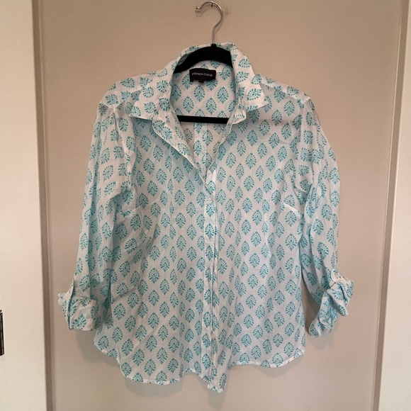 Women's Blue Patterned Button Down Shirt - Picture 1 of 6